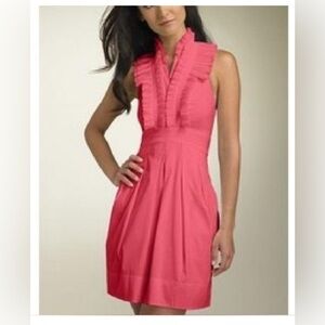 BCBGMaxAzria Hot Pink Ruffled Pleated Mini Sundress collar 0 NWOT